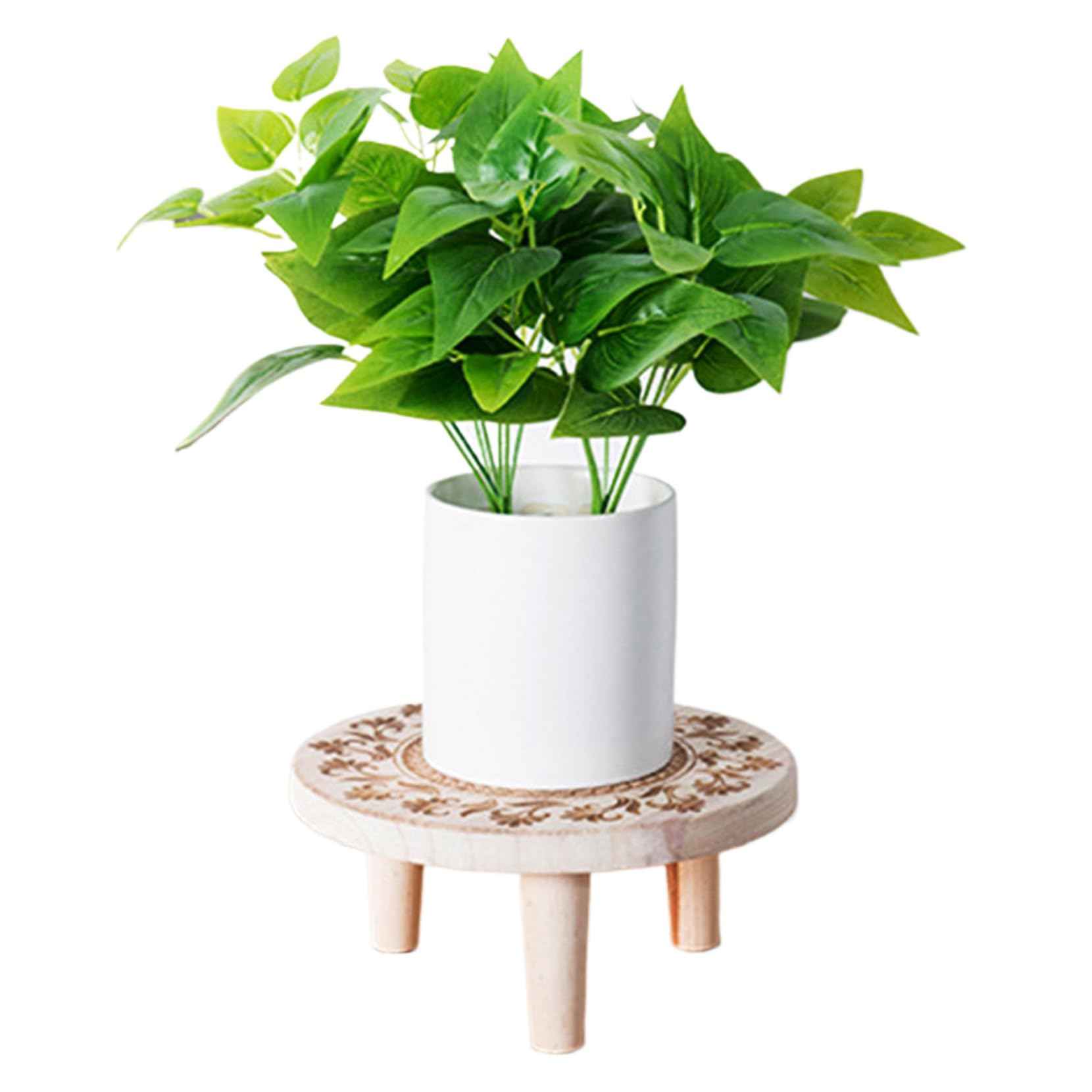 Holzstimmer, Pflanzenhocker, 8,7 x 3,9 runder Pflanzensteiger, Blumenmuster Holzpflanzständer, dekorativer kleiner Holzhocker für Bürohaus Terrasse Garten M, Pflanzensteiger
