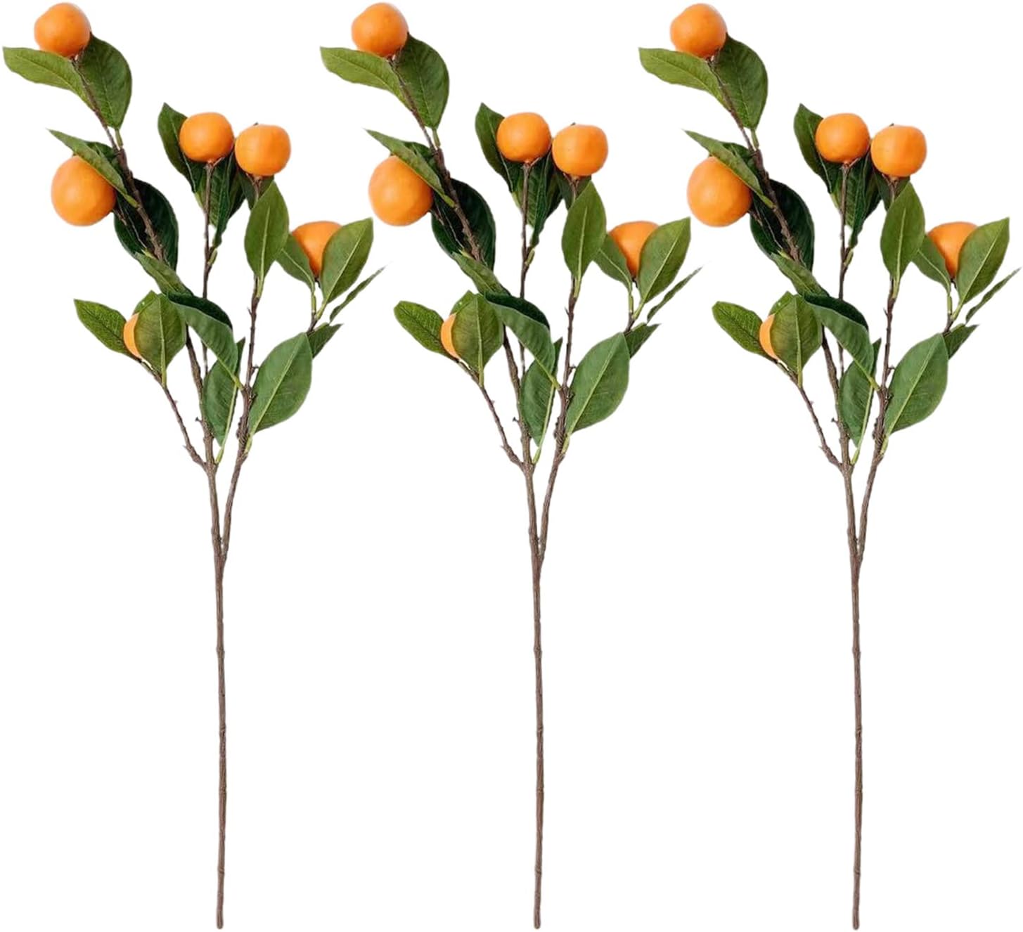 Asodomo 3 Pcs Artificial Tangerine Branches 25.6 Inch Simulation Orange Branches Faux Fruit Picks Stems with Green Leaves for Vase Flower Arrangement Kitchen Party Table Home Decor