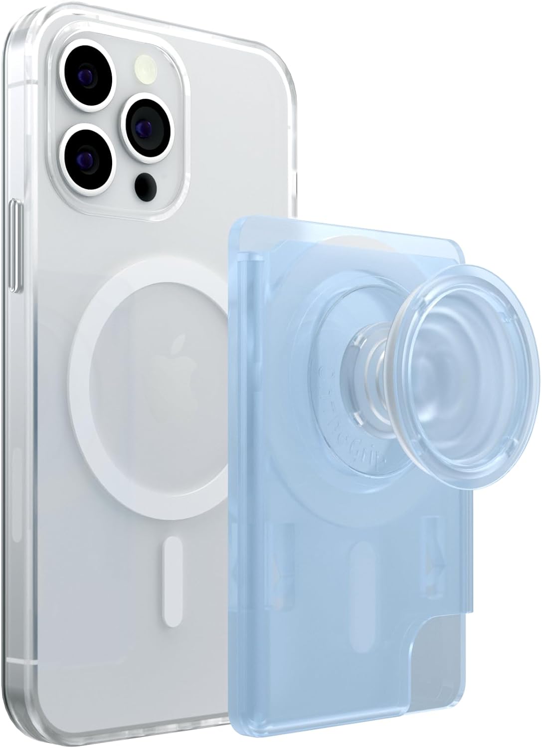 Multi Functional Magnetic Phone Wallet with Expanding Phone Grip Kickstand Compatible with Magsafe Including Adapter Ring Phone Card Holder (SkyBlue)