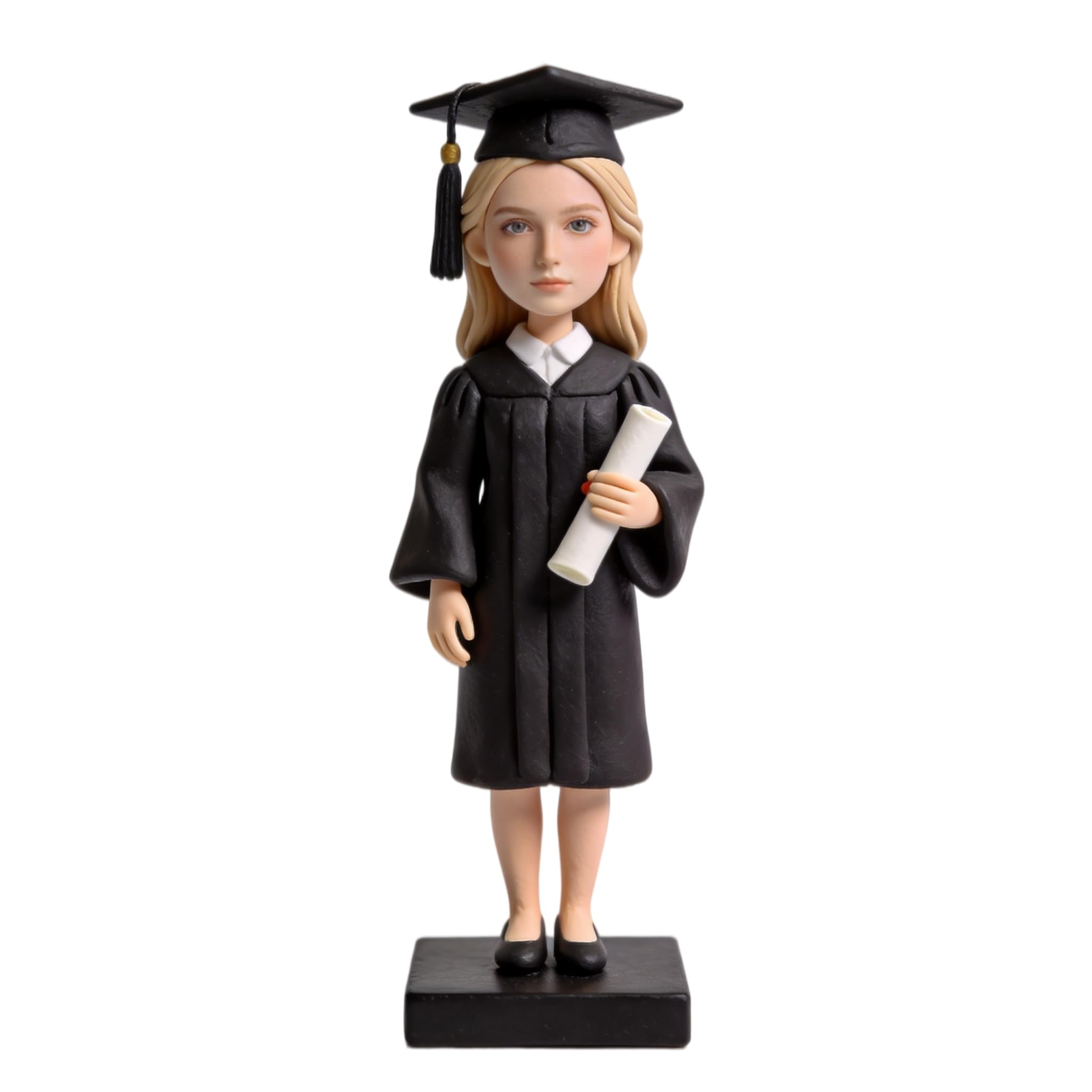 Figura 3D personalizada de la foto, muñeca de graduación hecha a mano de arcilla polimérica de cuerpo completo con pergamino de diploma, regalo para decoración de escritorio de cumpleaños