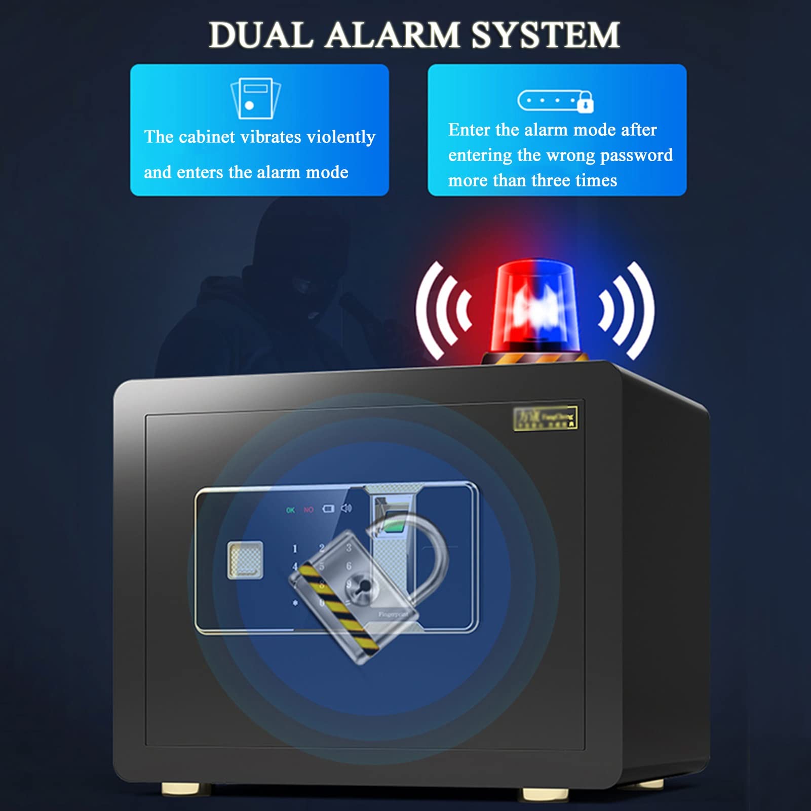 Caja fuerte a prueba de manipulaciones con microcosturas, caja fuerte de joyería de huellas dactilares, sistema de alarma dual, almacena 100 huellas dactilares, para oficina en casa, blanco, 14 x 10 x