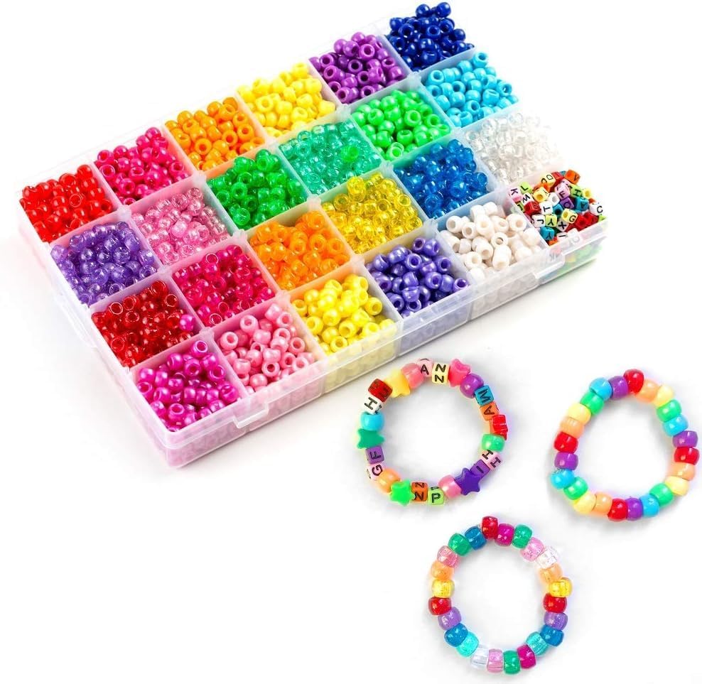 INSCRAFT Pony Beads Set, 3300 Pcs 9mm in 23 Colors with Letter & Star Designs, Elastic String for Bracelet Jewelry Making - Image 7