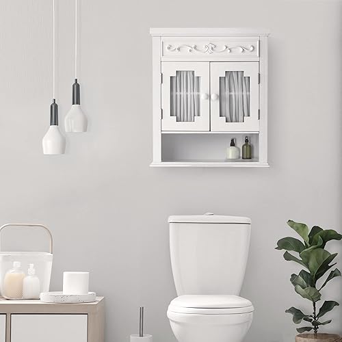 Miniatura 4 de Elegant Home Fashions Lisbon - Armario de pared de madera extraíble con puertas forradas de cortina color blanco