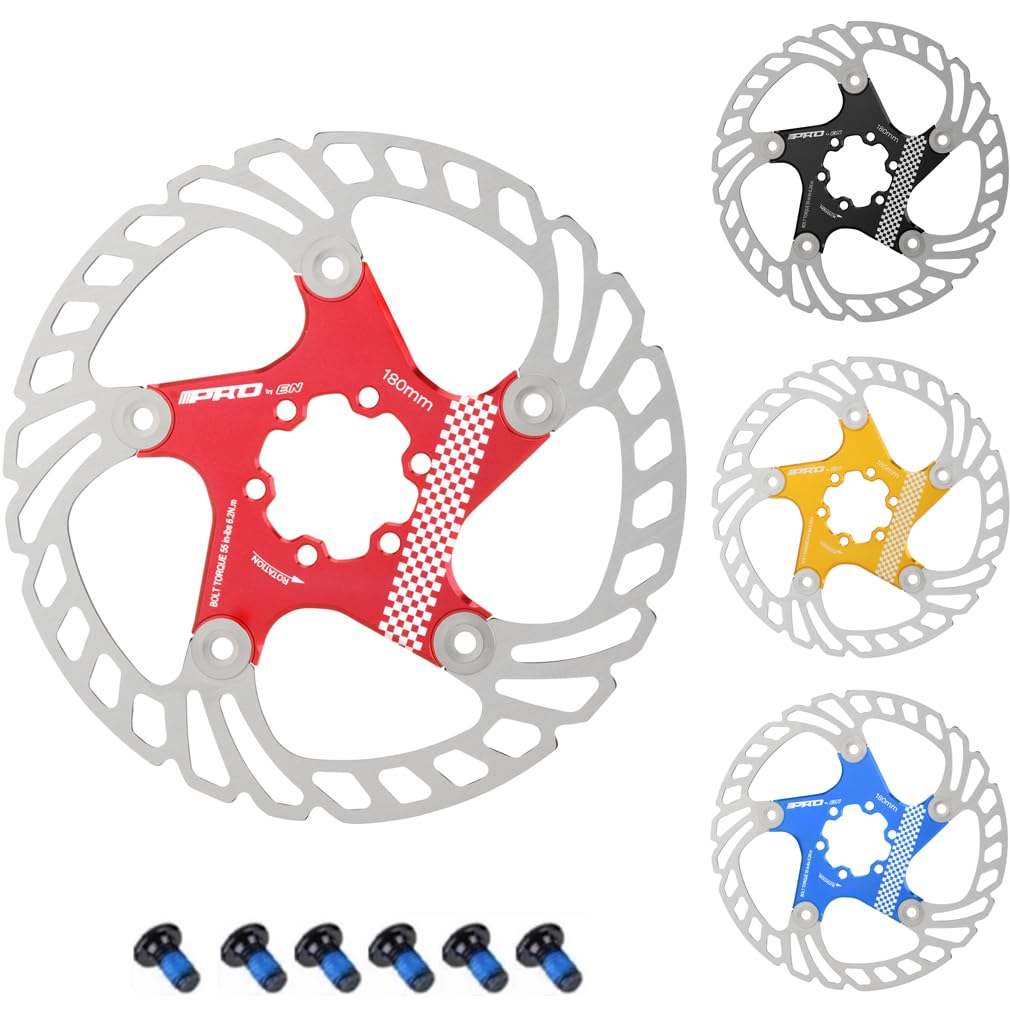 CYSKY Floating Bike Disc Brake Rotor 6 Bolts 140mm 160mm 180mm 203mm CNC Machined Stainless Steel Brakes Rotors for Ebike Road Bike MTB BMX Gravel Bike (Red, 180mm)