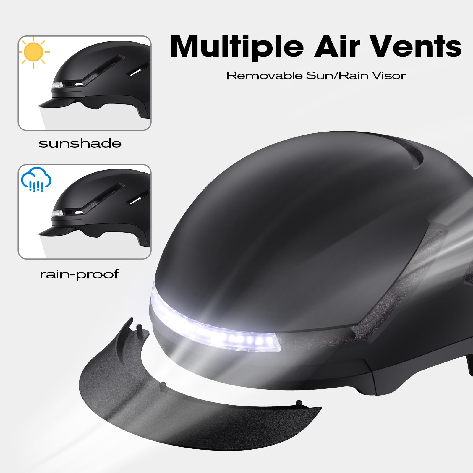 Shinmax Casque Velo Homme Femme avec Clignotants 4 Feux Arriere Feu Avant Chargement USB Adulte Bord Chapeau Amovible E-Bike S-Pedelec Scooter Electrique