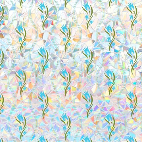 Coavas Stained Glass Window Film, Rainbow Privacy Window Cling, Anti UV Static Cling No Adhesive Decorative Tint, Renter Friendly for Home Bathroom Door Kitchen (Blue, 29.5 x 78.7 inch)