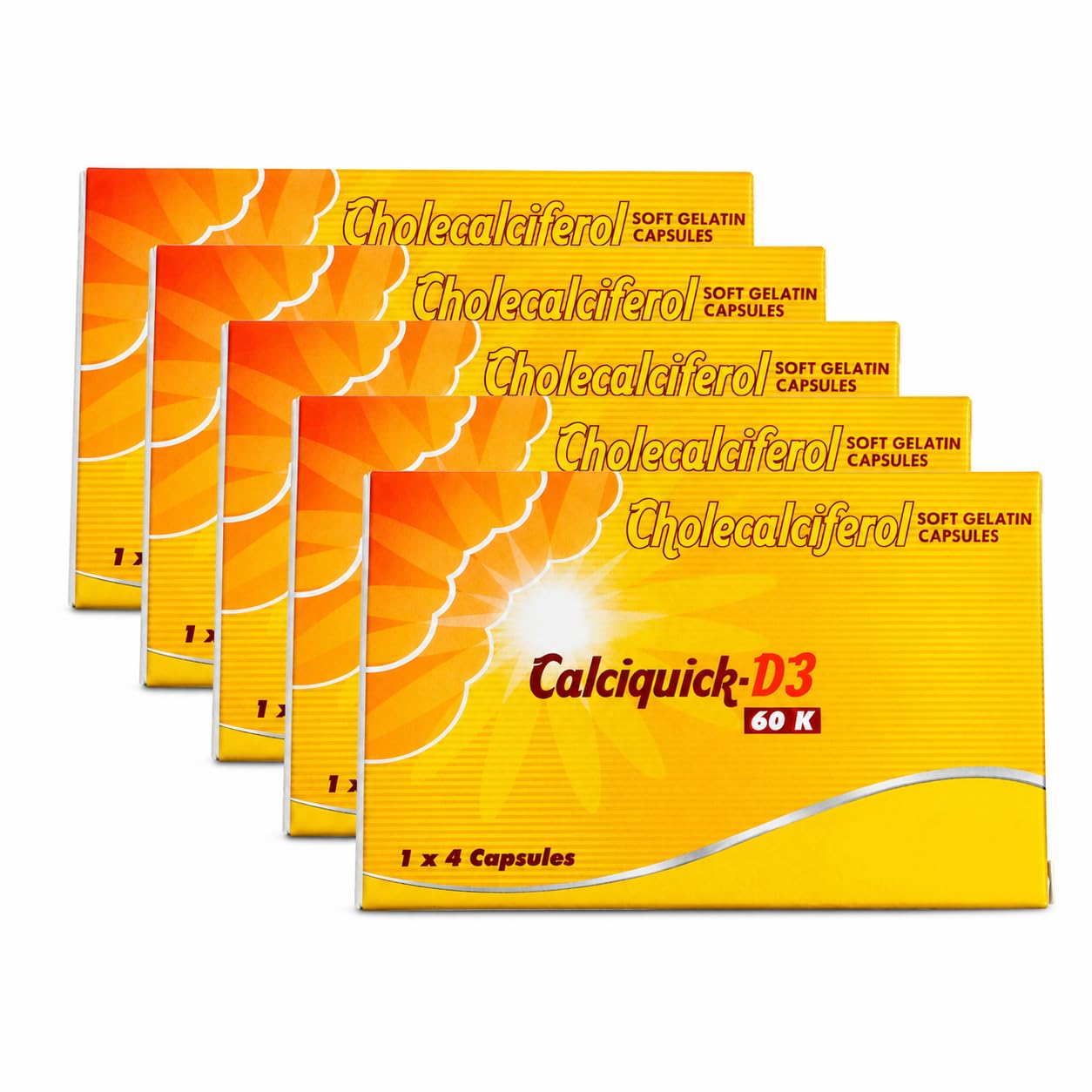 Calciquickk D3 60000 IU Vitamin D3 Softgel Capsules, Pack of 5 strip
