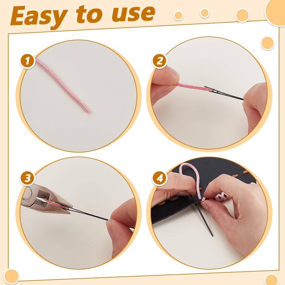 AHANDMAKER 10Pcs Sewing Leather Needle, 2.2 Inches Long Durable Steel Single Hole Hand Knitting Needles Manual Lacing Threading Tool for Leather Sewing Repairing Weaving Bags Making DIY Crafts