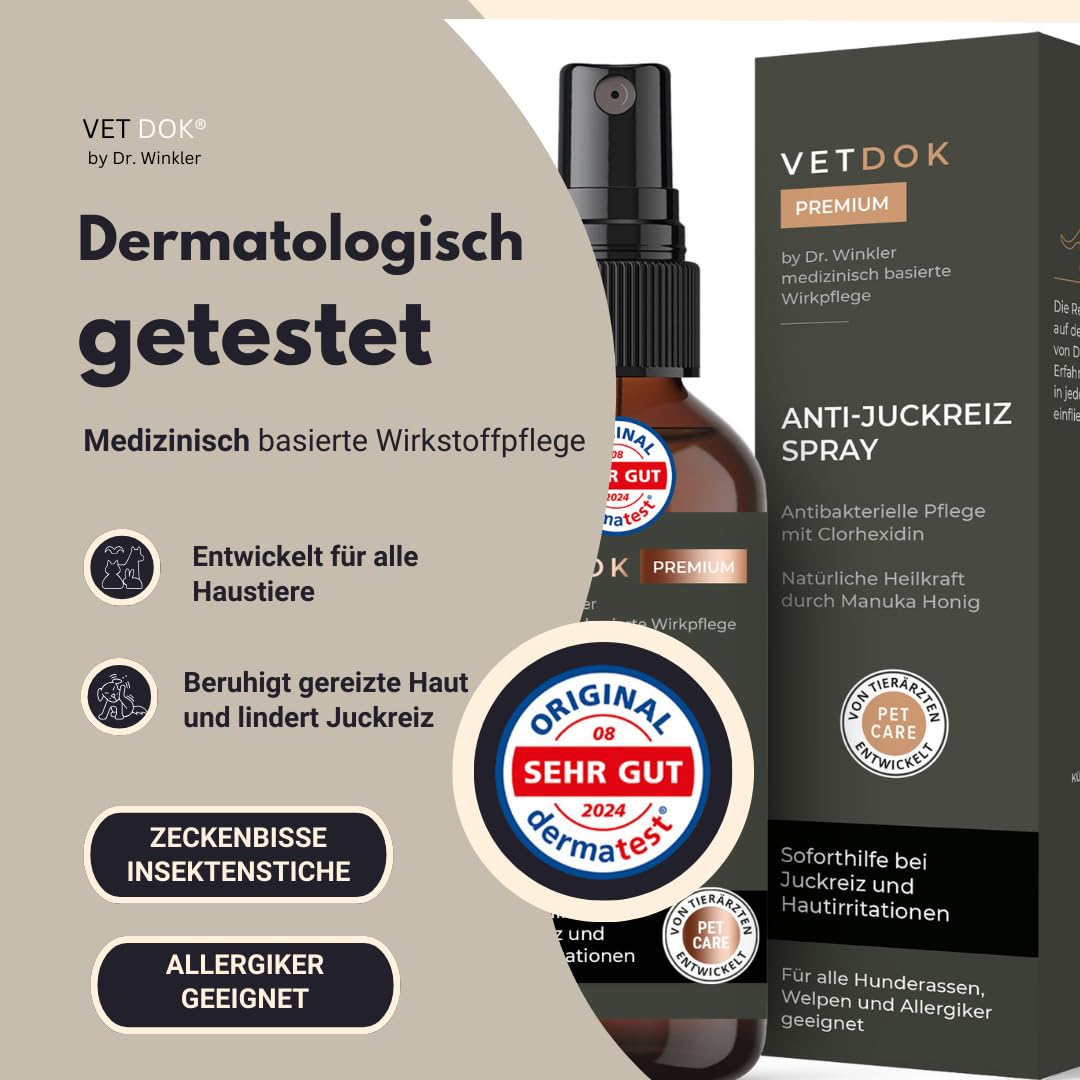 by Dr. Winkler – Anti-Juckreiz Spray & Wundspray mit Manuka-Honig – Für Hunde, Katzen, Pferde & Kleintiere – Bei Zeckenbissen, Wunden, Allergien & sensibler Haut 75ml