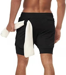 Jueshanzj Bermuda masculina de jogging respirável de camada dupla esportiva casual ao ar livre cor lisa calça fitness