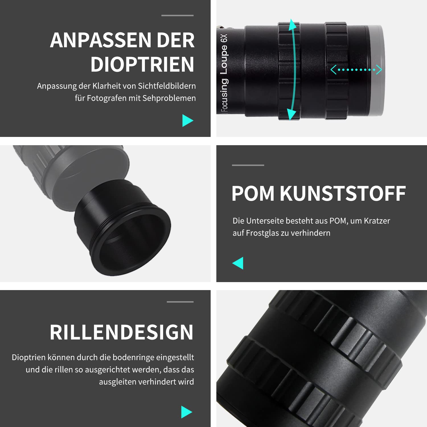 eTone Lente d'ingrandimento professionale per fotografia fotografica, 6 x lenti d'ingrandimento in vetro opaco, per 4 x 5 8 x 10 Toyo Linhof, Tachihara, per fotocamera di grandi formati, mirino
