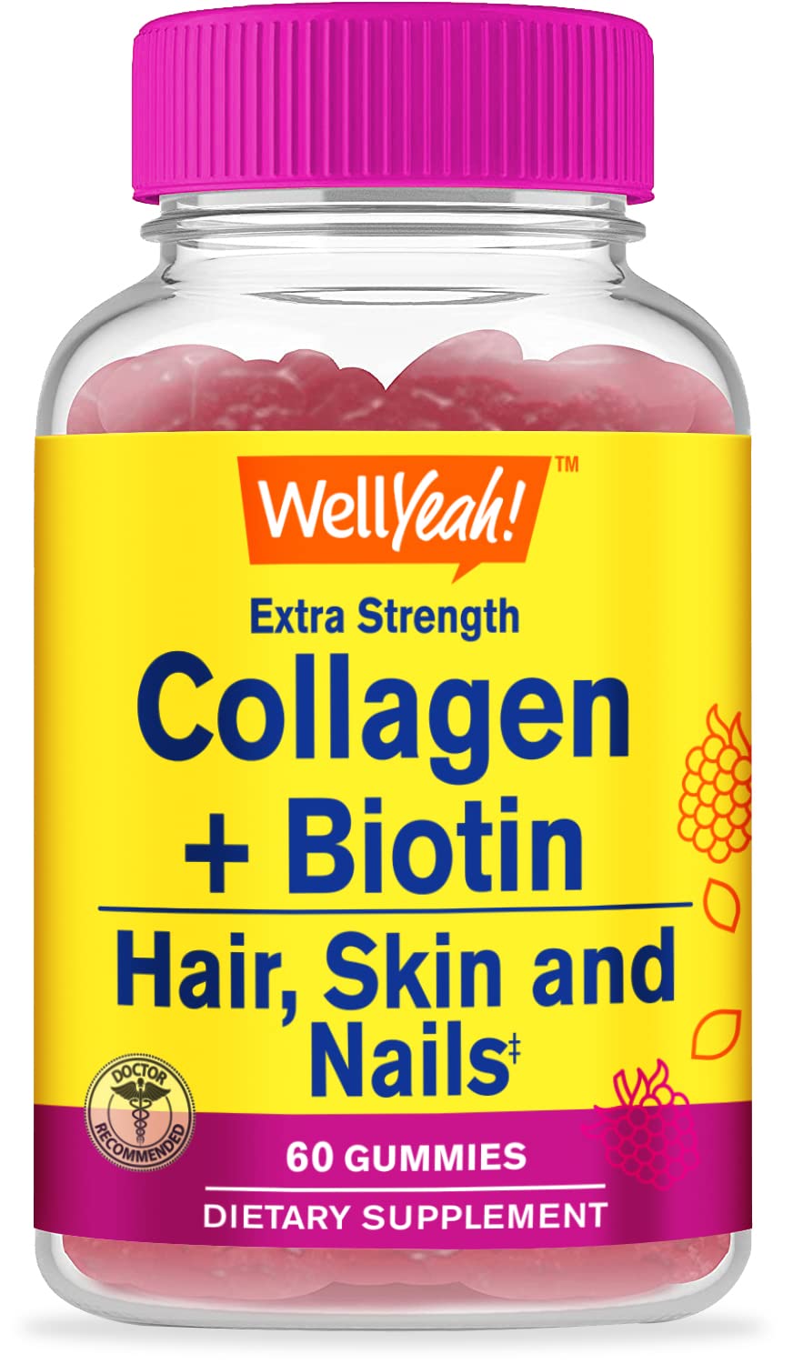 Collagen with Biotin Gummies - Supports Skin, Hair, Nail Health, Joint Function, Bone Density, Muscle Growth, Cognitive Performance - Gluten Free, GMO Free - 60 Count