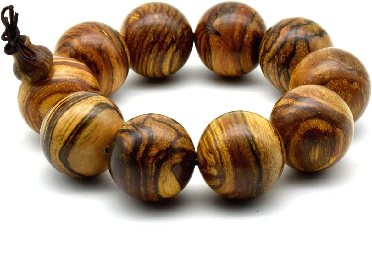 Zen Dear Unisex Natural Qinan Agarwood Prayer Beads Tibetan Buddhism Mala Bracelet Necklace Bead (25mm x 10 Beads)