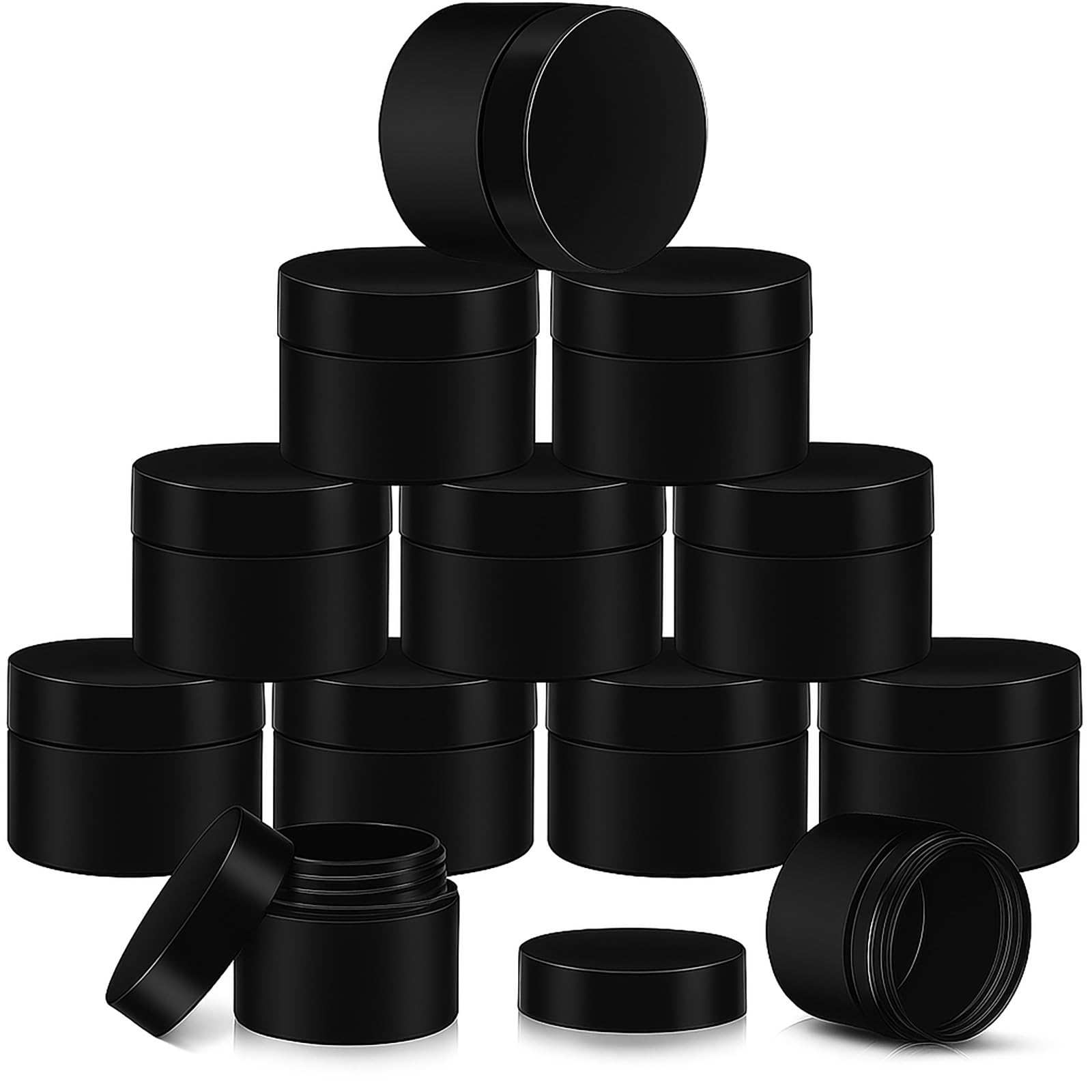 SATINIOR 12 Pack 1 oz Plastic Container Jars with Lids Round Clear Travel Cosmetic Container Slime Jar for Toiletries, Lotion, Cream, Ointment, Makeup, Rhinestone, Sample, Kitchen Storage(Pure Black)