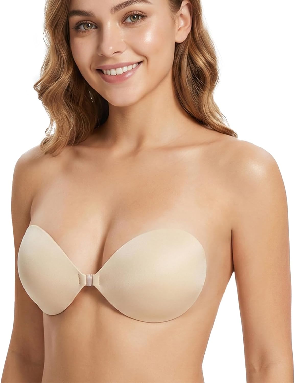 Fecialy Seamless Adhesive Strapless Bra Reusable Invisible Push Up Bras Silicone Sticky Bra Nipple Cover for Women