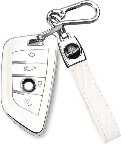 QBUC Funda para llavero BMW con llavero de cuero, para BMW 2 5 6 7 Series X1 X2 X3 X5 X6 X7 Premium Soft TPU llavero 1
