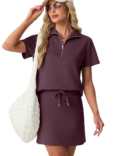 GRECERELLE Women's Summer 2 Piece Skort Set Half Zip Short