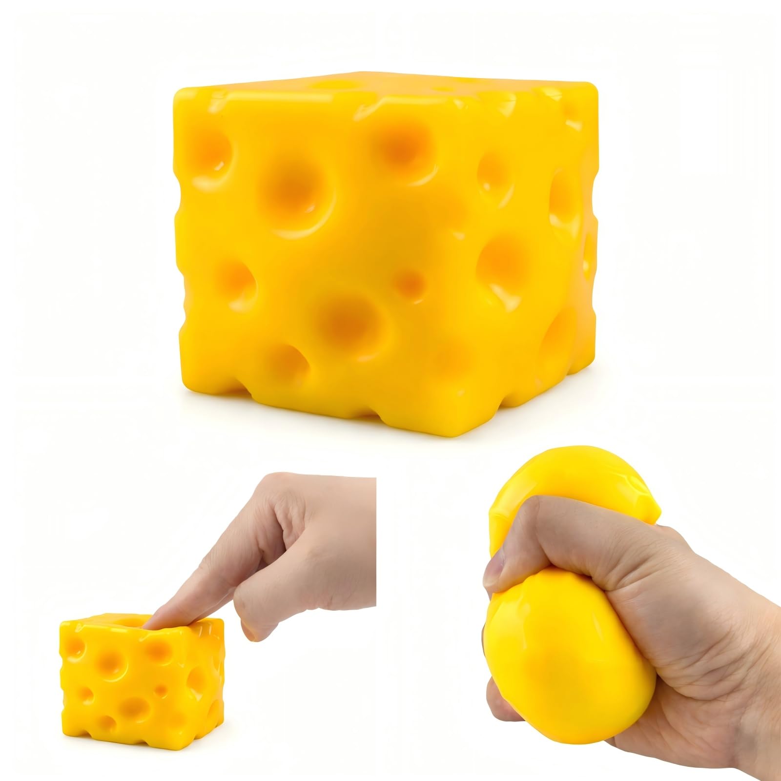 Cheese Squishy Fidget Toy, 7cm Soft TPR Squeeze Toy for Kids and Adults