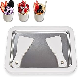 Ice Cream Maker, Rectangle Instant Ice Cream Maker Cold Plate with 2 Spatulas for Making Ice Yogurt Ice Cream Maker (White)