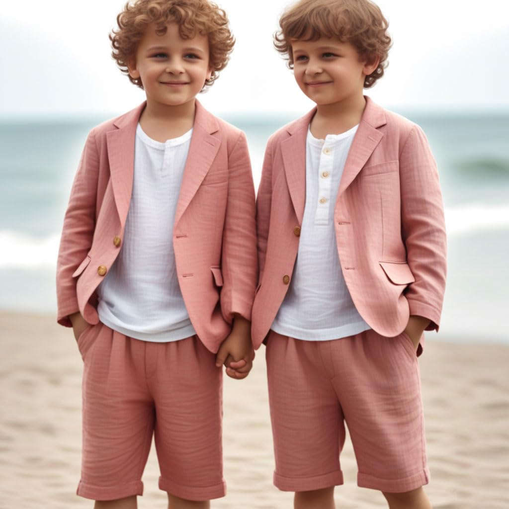 Costume d'été en lin pour garçons - Costume formel respirant pour enfants pour occasions spéciales