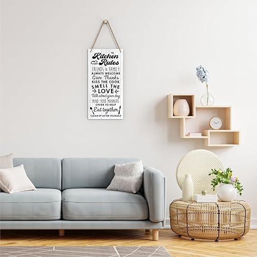 Miniatura 4 de Letrero de reglas de cocina, decoración de pared de madera, letrero colgante de madera, decoración de cocina, placas de madera rústicas con cuerdas,