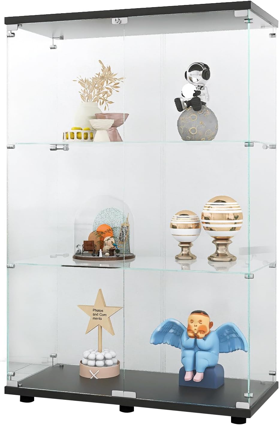 Elegant Glass Display Cabinet with Two Doors, Curio Bookshelf Design, and Lockable Doors for Home Decor and Collectibles - 49.3" x 31.7" x 14.3"