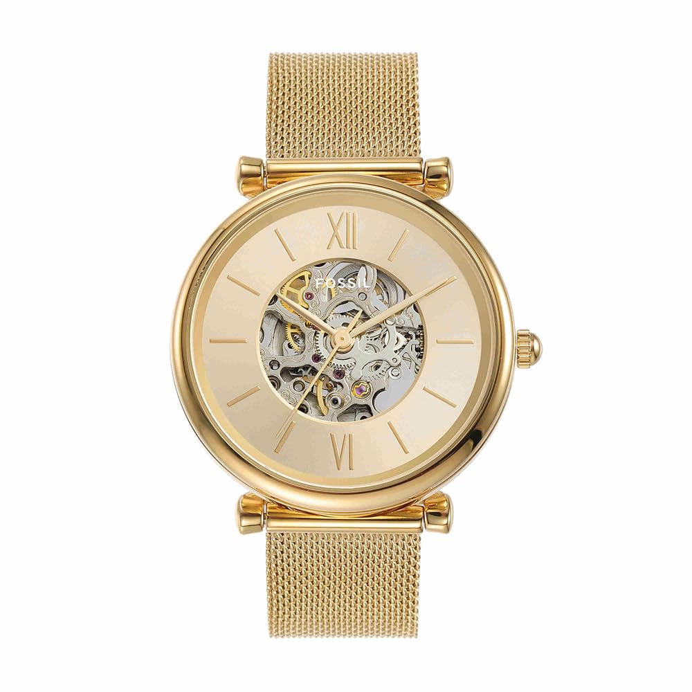 Fossil Carlie Watch for Women, Automatic movement with Stainless steel Mesh Strap