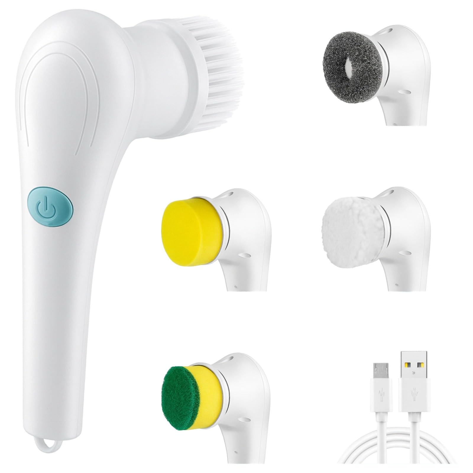 Brosse de douche sans fil avec 5 têtes de brosse électriques remplaçables