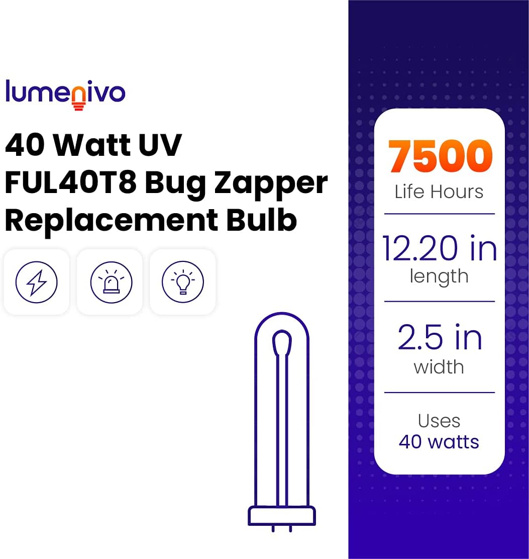 lumenivo Bug Zapper 40 Watt UV Replacement Bulb for Stinger/DEJAY B4040/0904 FUL40T8 - G10q-4 4-Pin Base - Stinger Bug Zapper Replacement Bulb - 7500 Hours