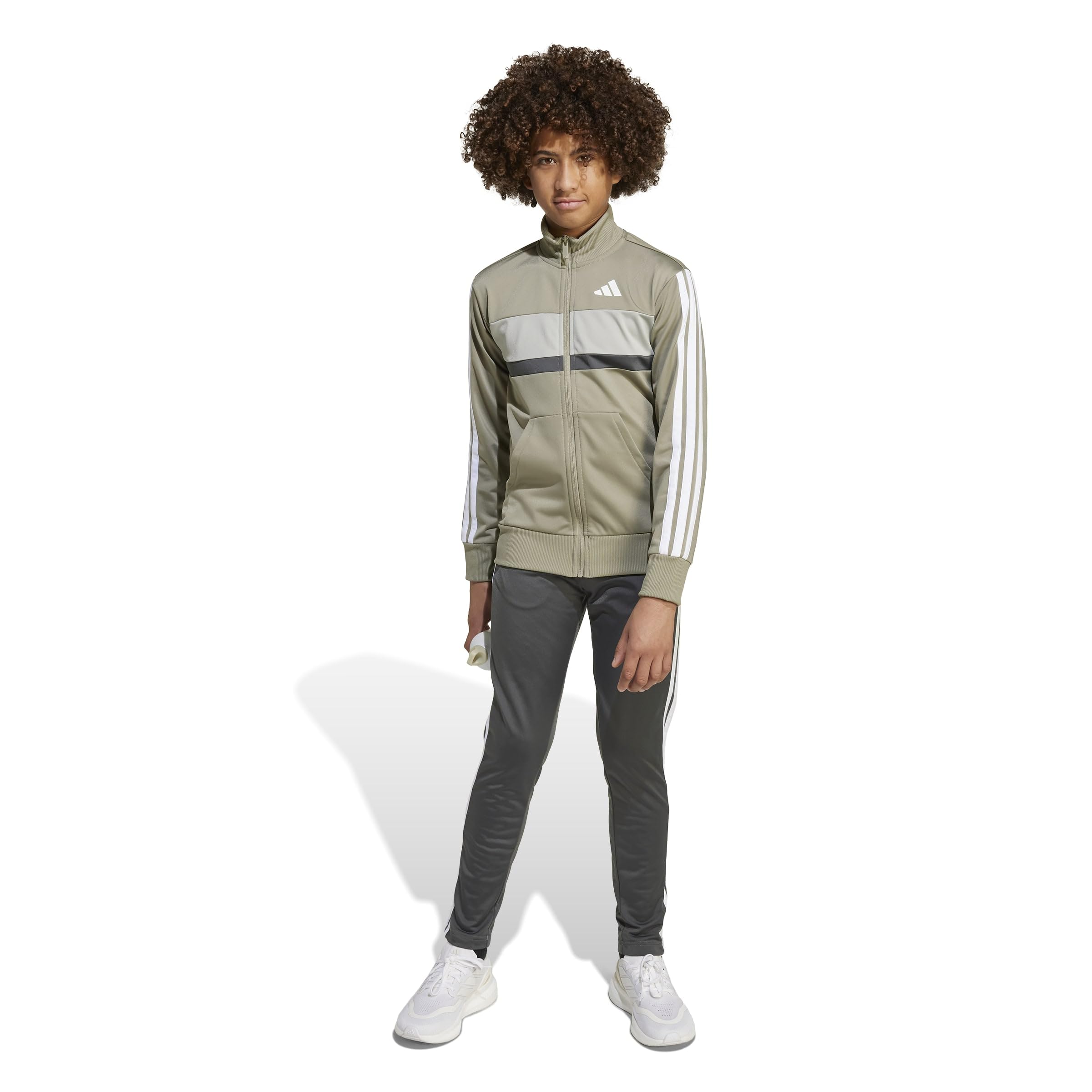 adidas Uniseks - dzieci Seasonal Essentials Tiberio 3 Stripes Tricot Track Suit, silver pebble/grey six/metal grey/white, 11-12 Years