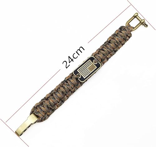 Miniatura 3 de Pulsera de paracaídas para hombre, pulsera táctica de supervivencia con bandera americana de bronce, 3 tamaños ajustables, Latón