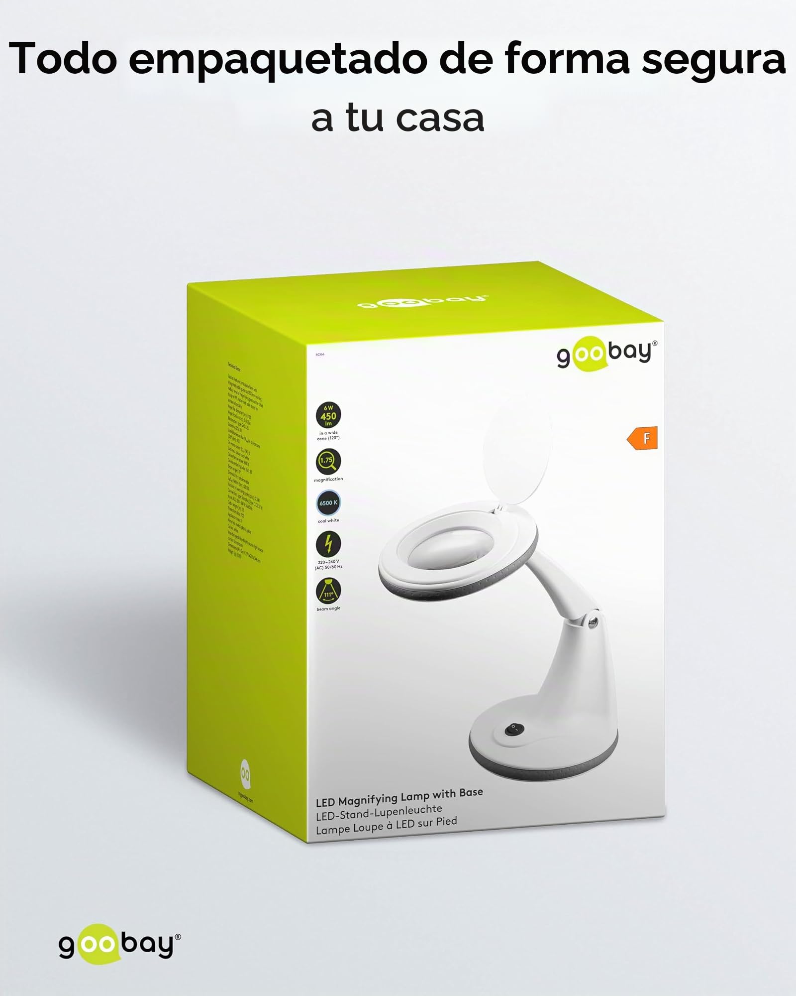 goobay 60366 Lámpara de Lupa LED/lámpara de Lupa con pie/Lupa de pie con luz / 6 W Consumo/Temperatura de Color 6500 K/Flujo Luminoso 450 LM/tensión de Servicio 230 V (AC) / Blanco