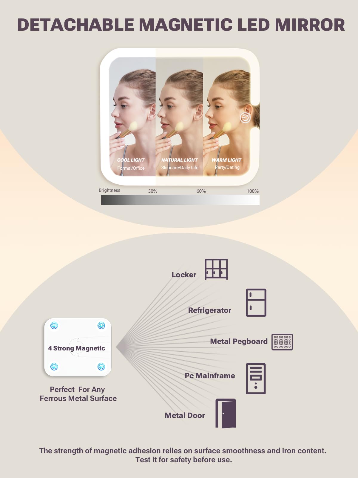 Qislee Make-up-Box mit Schublade und abnehmbarem beleuchtetem Spiegel, wasserdichter Reisekoffer, Kosmetik-Organizer und Make-up-Koffer mit verstellbaren Trennwänden, magnetischem LED-Spiegel