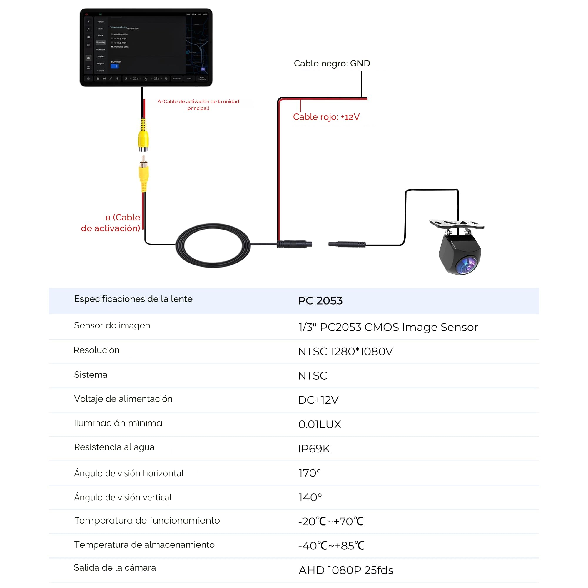 Cámara de visión trasera Bzgnl AHD 1080P para coche, cámaras de visión trasera para coche, instalación posterior, 170° gran angular, visión nocturna, IP69K, cámaras de visión trasera universales para