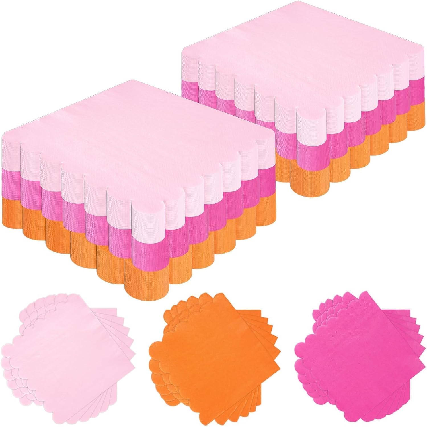 150 Pcs Pink and Orange Napkins 6.5"x 6.5" Pink Orange Hot Pink Scalloped Napkins 3 Colors Disposable Dinner Hand Towels For Tequila Sunrise Party Graduation Decorations 2026