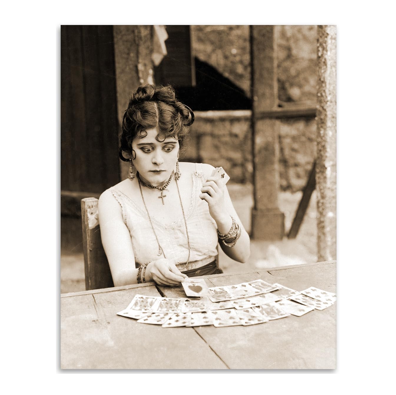 Vintage Fortune Teller Card Reader Poster 11x14 Unframed Print Antique Psychic Photography Gothic Victorian Mystic Tarot Inspired Decor Boho Spiritual Portrait Silent Film Era Sepia Artwork Bedroom Library Eclectic Dark Academia
