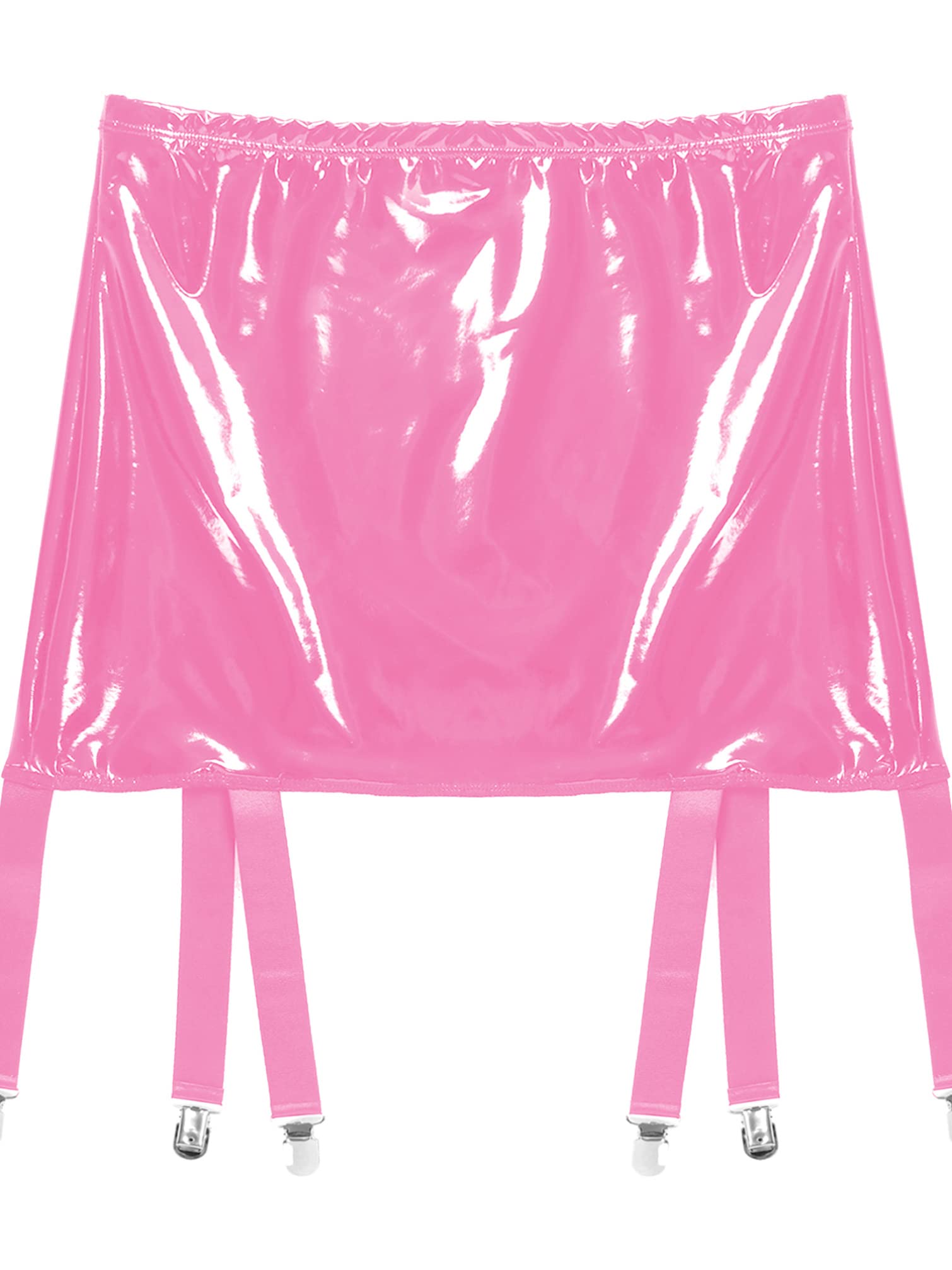 Vxuxlje Women's Patent Leather Skirts High Waist Suspenders Skirts with Six Metal Buckle Clips