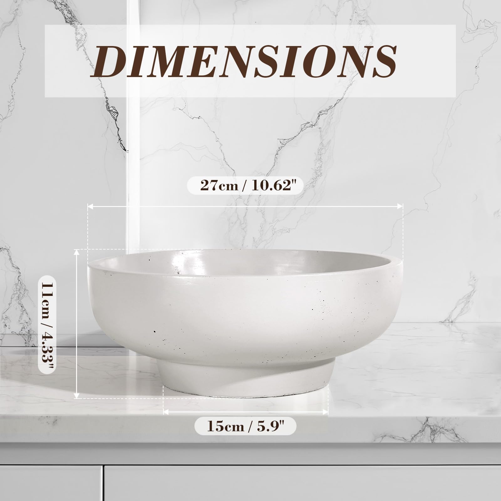 Concrete Fruit Bowl for Kitchen & Entryway - 10.65" Large Modern Decorative Centerpiece Bowl with Non-Slip Pads, Handcrafted Solid Cement Bowl for Keys, Fruits, and Candy (LightGray)
