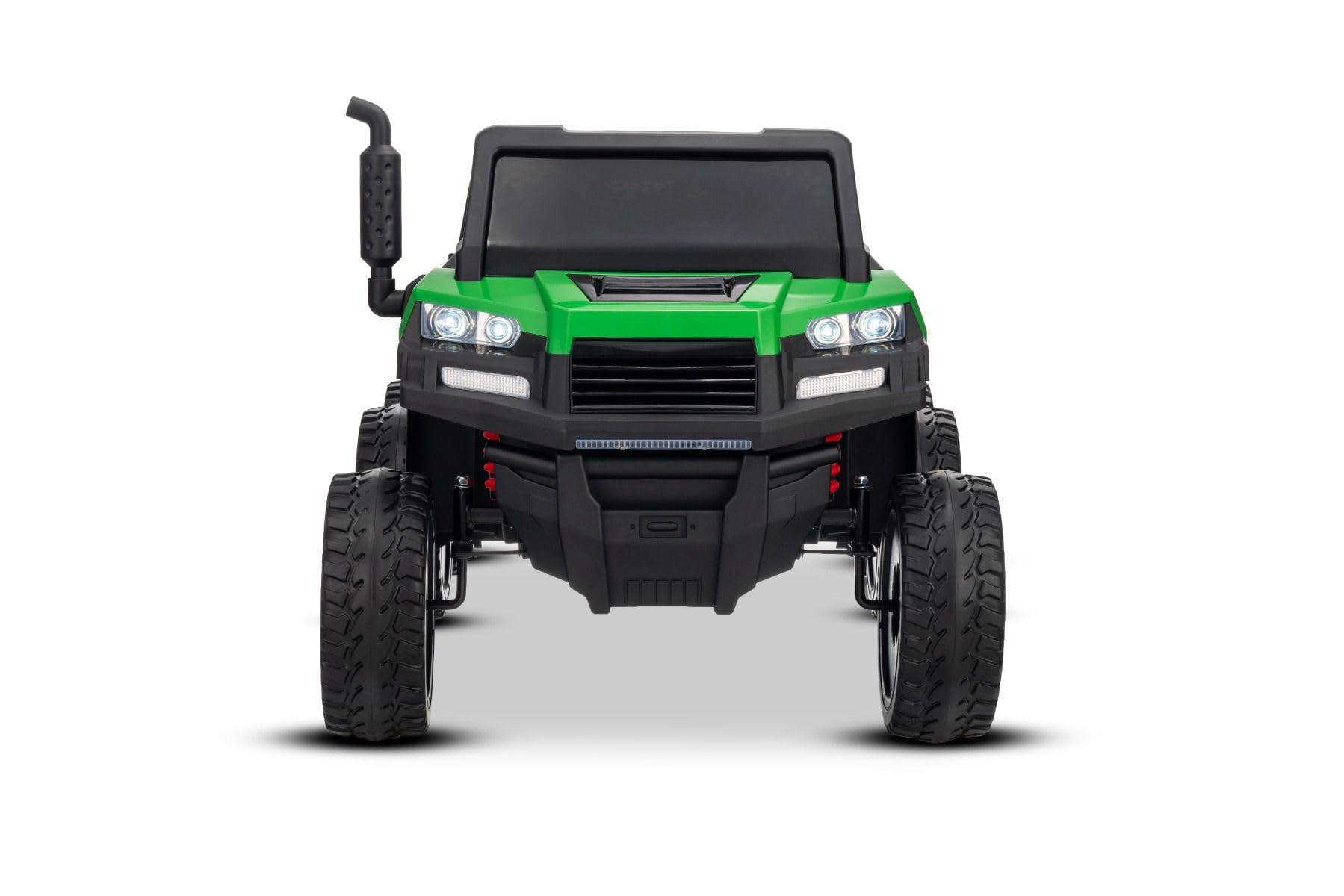 Voiture électrique Enfants 24V 2 Places 4x4 agricole Rider avec Transmission intégrale 4X 200W, Verte, Batterie Lithium, 6X6 Roues EVA, siège Double en Similicuir, essieux avec Suspension, Bluetooth