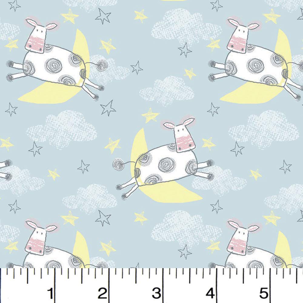 Flannel Comfy Cow Jumped Over Moon AE Nathan Fabric Sold by The Yard