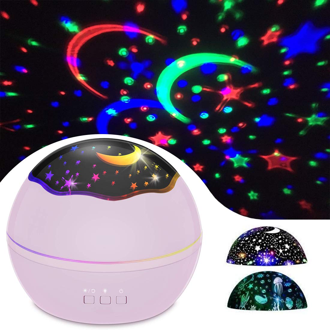 Sky Star Child Night Light Projector Lamp,360 Degree Rotation Colorful Sea Animals Star Moon Cover Projector Night Lighting Gift for Baby Kid Children Bedroom Nursery Decor (Pink)