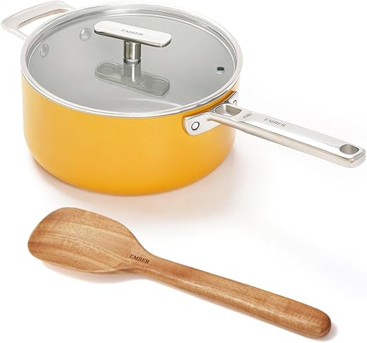 Ember Cookware Arcilla Ceramic Saucepan 20cm | Induction Cookware | Non Stick Pan with Glass Lid | ISI Certified | Ceramic Cookware | Tea Pan |…