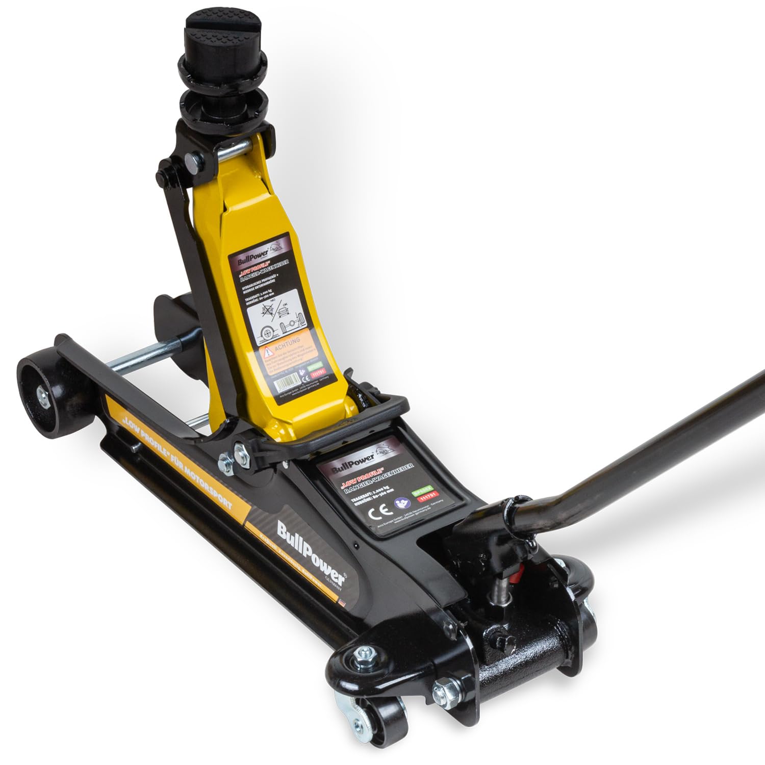 BullPower BP600X Rangierwagenheber - Low Profile Wagenheber, 80-360mm, 2250kg, Racing Wagenheber, Sportwagen, Rennsport mit 35mm-Aufsatz und 2X Gummiauflage