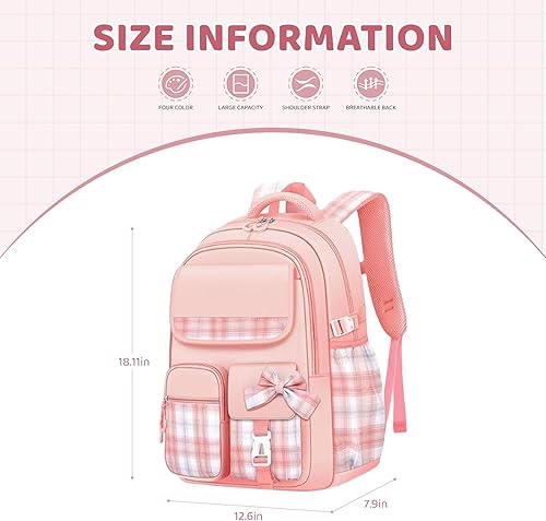 Miniatura 2 de mygreen Bonita mochila escolar para niñas con múltiples bolsillos, Pajarita Púrpura