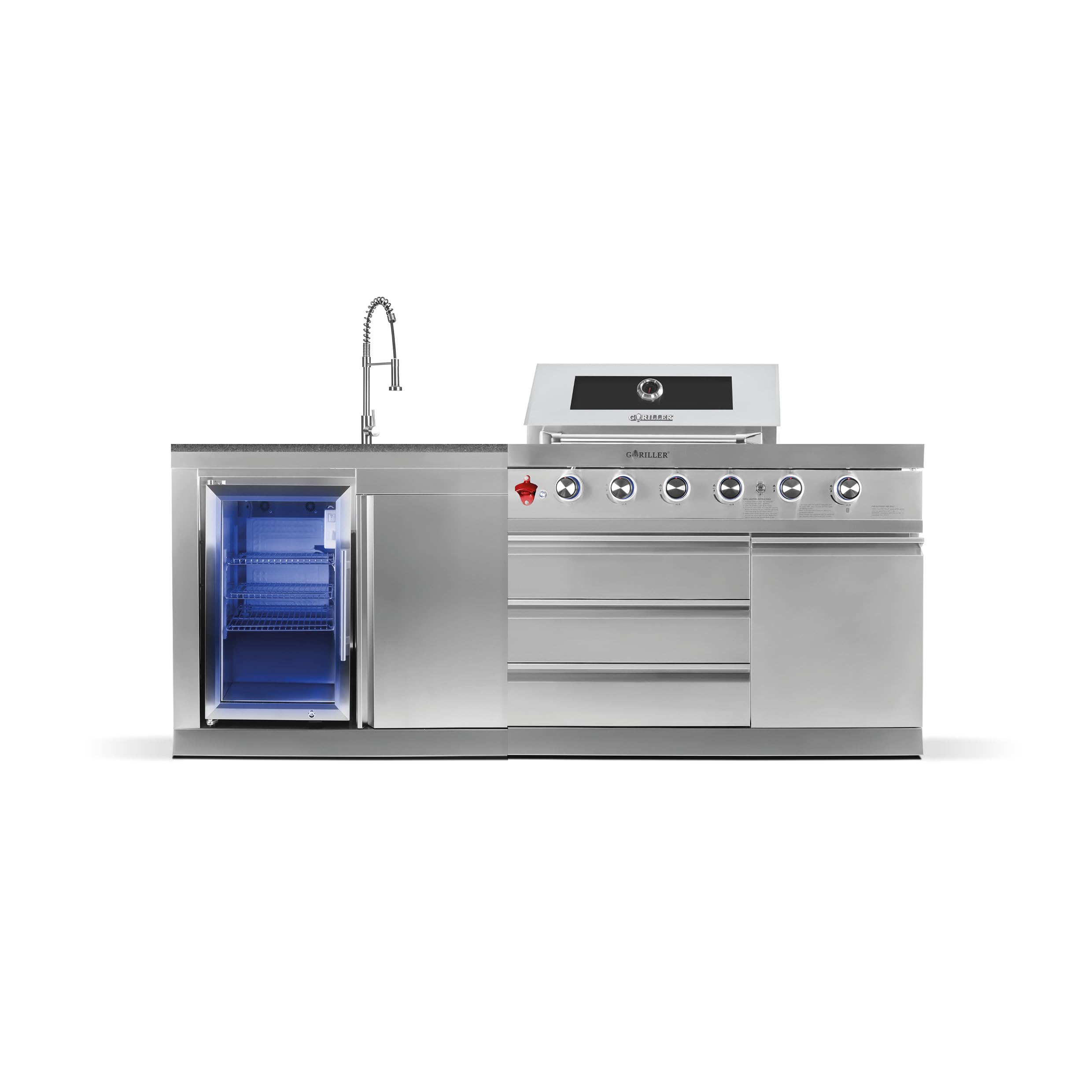 GORILLER® SG213 - Cuisine extérieure - en acier inoxydable/argent, incl. rôtisserie et housse de protection contre la pluie