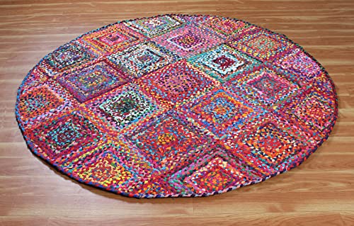 Tapis rond écoresponsable multifonction en coton géométrique - 5