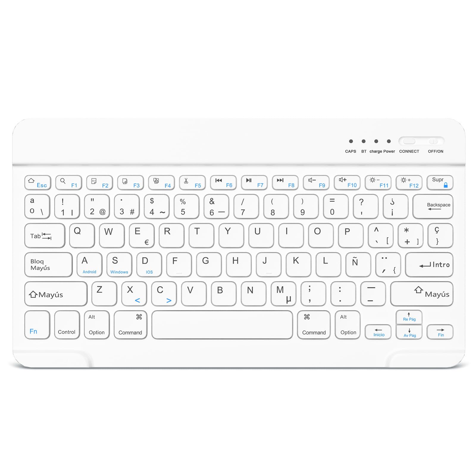 HZD Teclado Bluetooth Español, Light Teclado Inalámbrico Portátil, QWERTY Teclado inalámbrico Bluetooth para iPhone, iPad, iPhone, Samsung, Lenovo, Huawei, Xiaomi, Compatible iOS, Android y Windows Global Recycled Standard Global Recycled Standard Global Recycled Standard