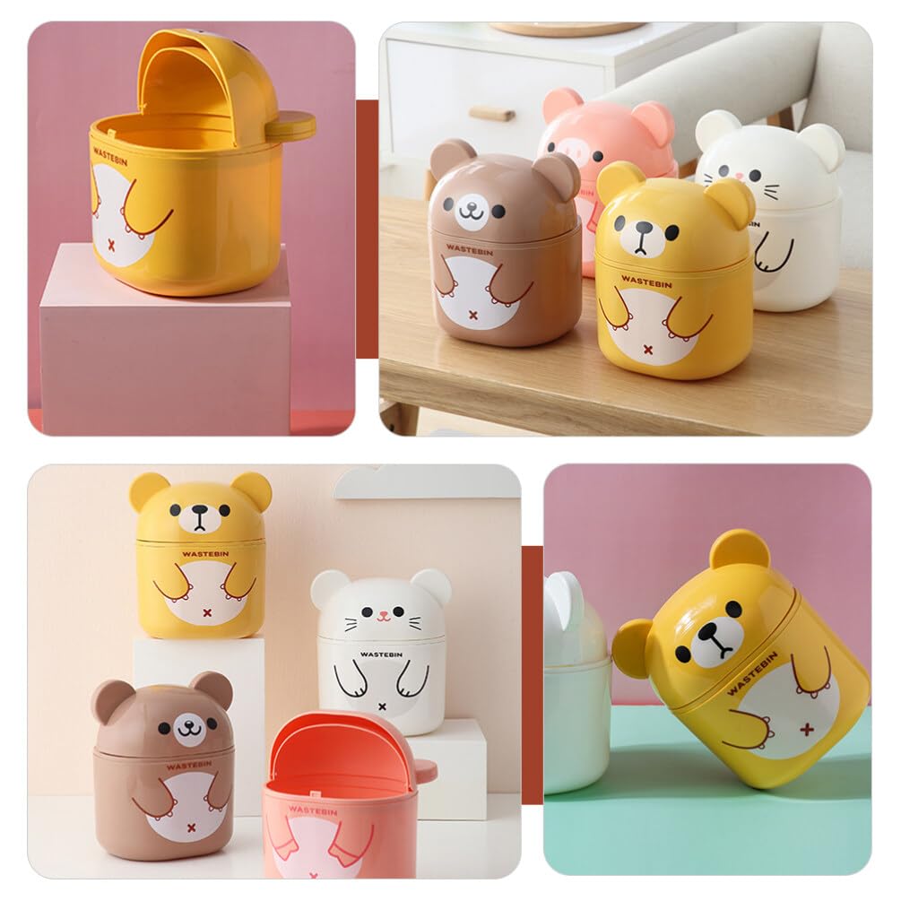 Holibanna Cute Cartoon Flipping Trash Can Adorable Desktop Waste Bin for Bedroom Office Living Room Easy to Clean and Convenient Waste