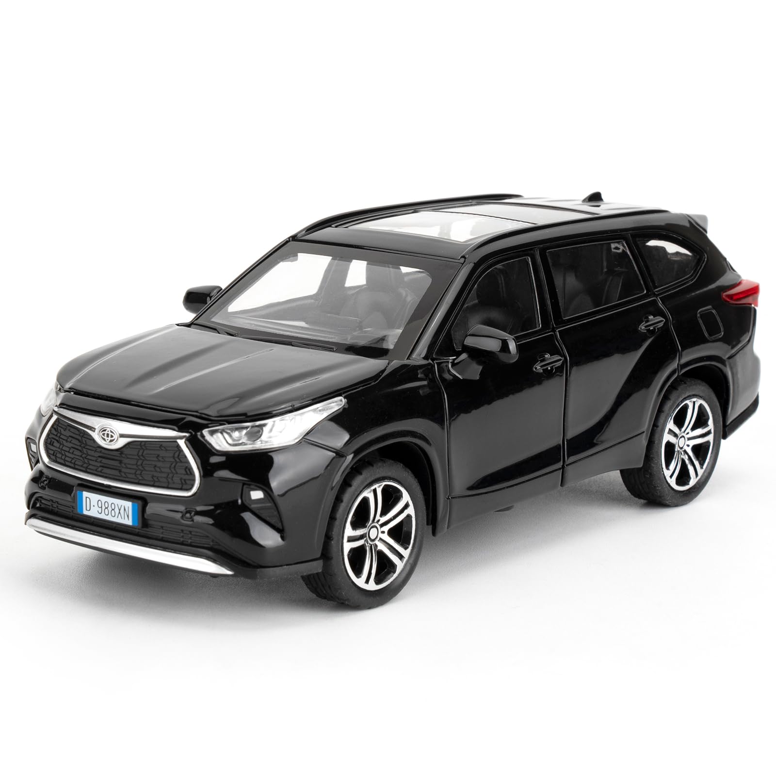 imtfzct 1/32 Toyota Highlander Toy Car,Pull Back Toy Car with Sounds and Lights, Die Cast Alloy Model Car, Boys and Girls Gift (Black)