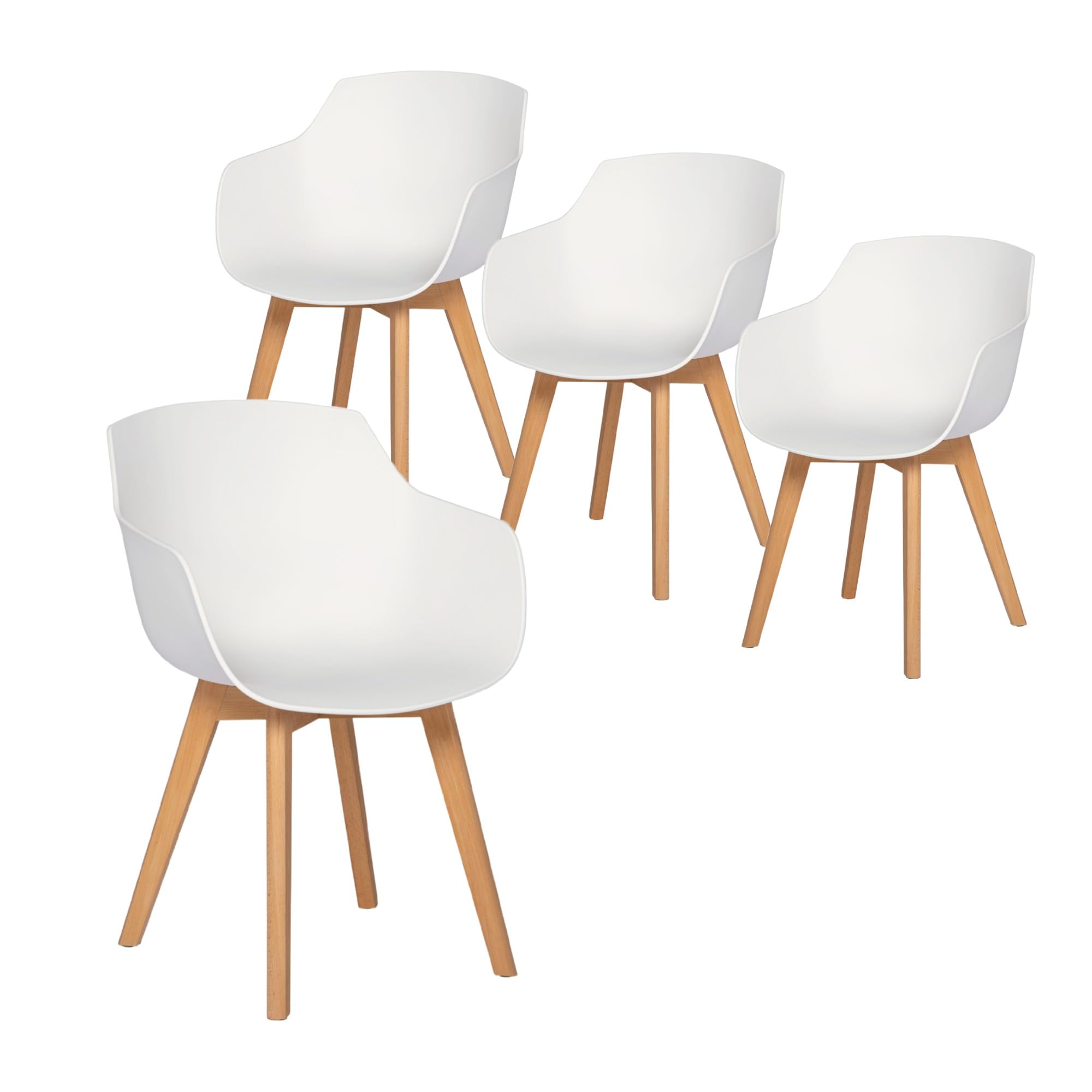 Set di 4 Poltrone e Sedie da Pranzo dal Design Moderno, 4 Sedie da Cucina Scandinave con Legno di Faggio - Bianco